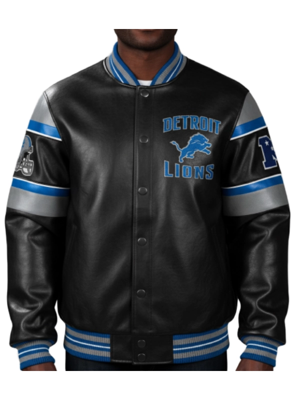 Detroit-Lions-Black-Leather-Jacket
