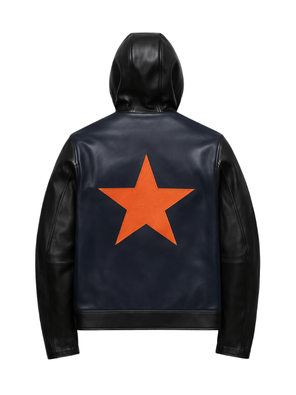 Marty Supreme Blue and Black Hooded Leather Jacket