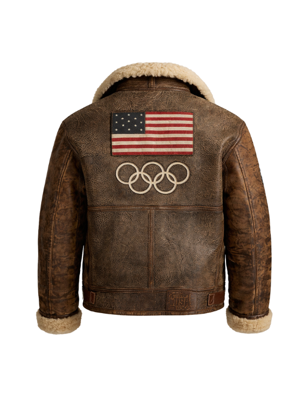 Olympics 2026 Team USA Brown Flight Leather Jacket