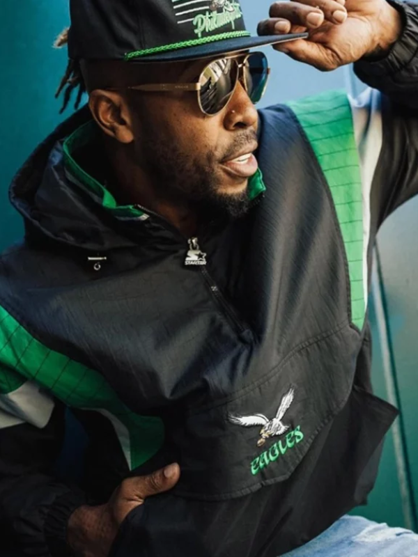 Vintage 90s Philadelphia Eagles Starter Black Half Zip Pullover Jacket