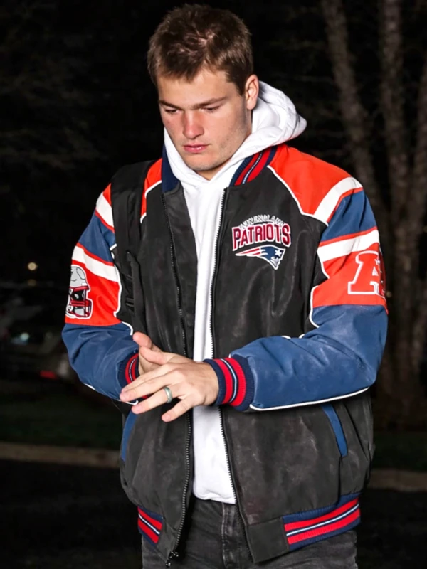 Drake Maye Patriots Leather Jacket