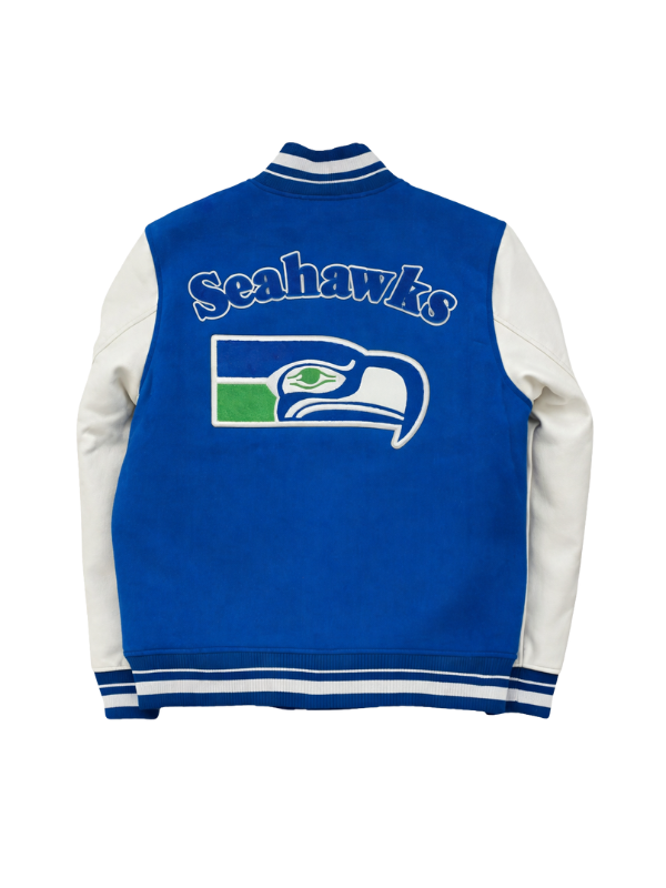 Seattle Seahawks Blue and White Letterman Varsity Jacket