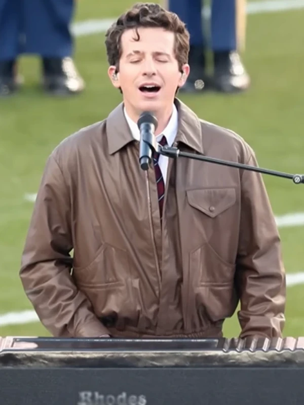 Super Bowl Charlie Puth Brown Leather Jacket