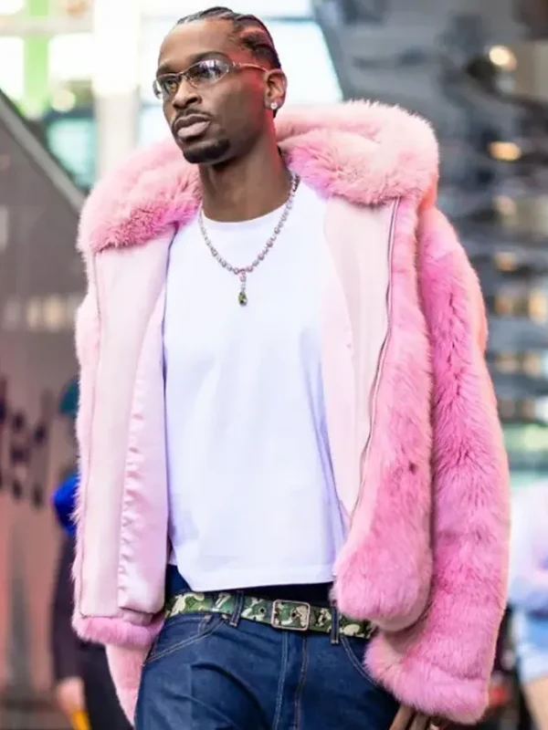 Buy Canadian Basketball Player Shai Gilgeous Alexander Pink Shearling Fur Hooded Jacket