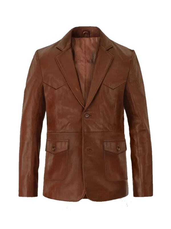 Dark Winds S04 Premiere Luke Barnett Toby Shaw Brown Leather Jacket