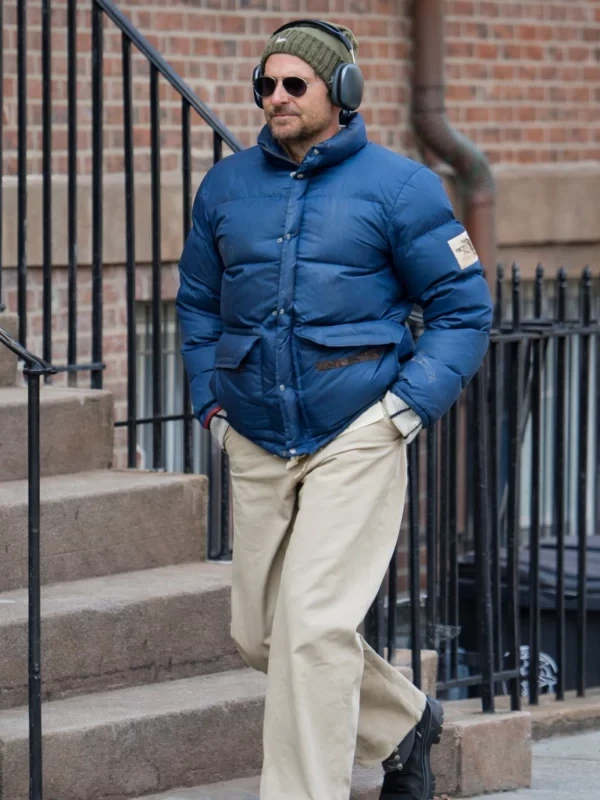 NYC 2026 Bradley Cooper Blue Puffer Jacket