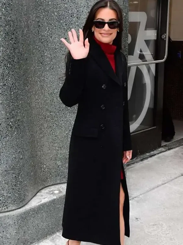 NYC 2026 Lea Michele Black Wool Coat For Sale