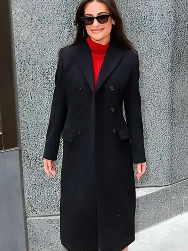 NYC 2026 Lea Michele Black Wool Coat