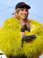 Suki Waterhouse BTS Swimside Event 2026 Yellow Fur Jacket
