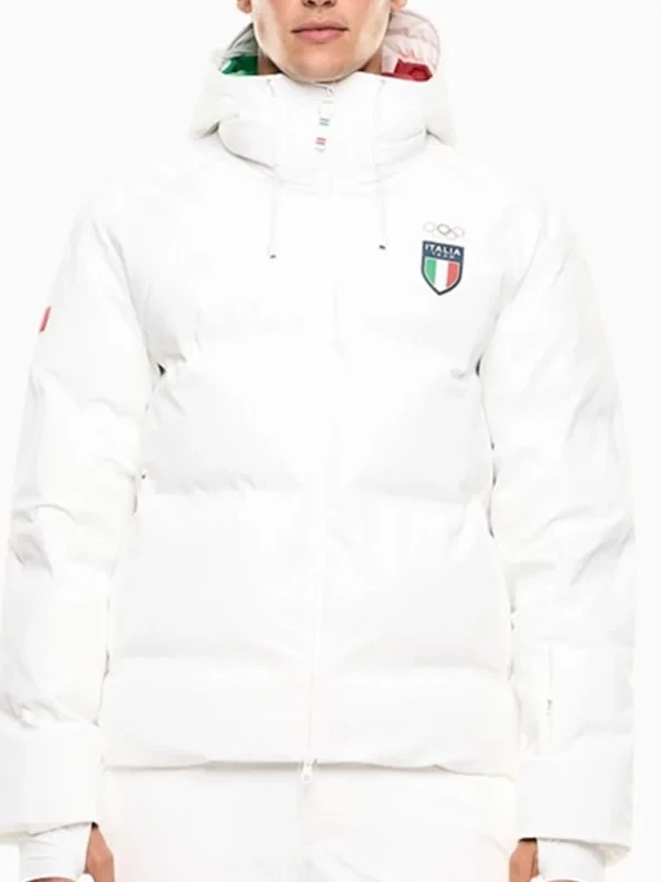 Winter Olympics Team Italy Sergio Mattarella White Hooded Jacket
