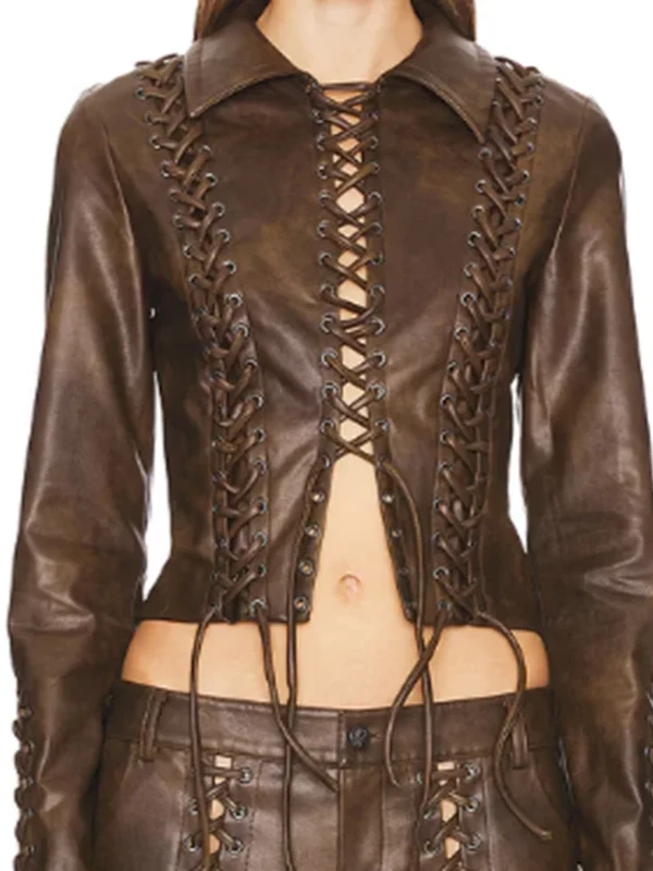 Belle Skinner Marshals S01 Lace up Leather Jacket For Sale
