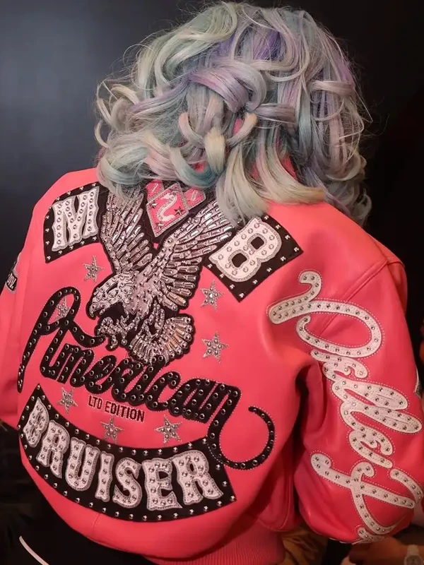 Bodega Baddie Cardi Pink Bomber Leather Jacket