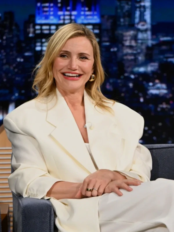 Cameron Diaz at The Tonight Show 2026 White Coat For Sale