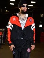 Houston Rockets Vs Phoenix Suns Basketball Player Dillon Brooks Black and Orange Track Jacket Front