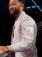 John Legend TV Show The Voice 2026 White Full Zip Crocodile Leather Jacket