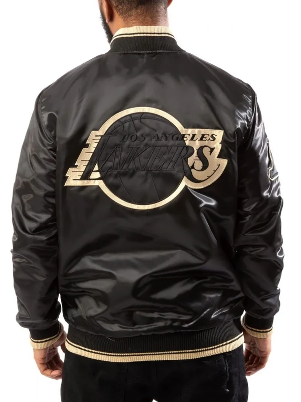 LA Lakers Black and Gold Satin Bomber Jacket Back