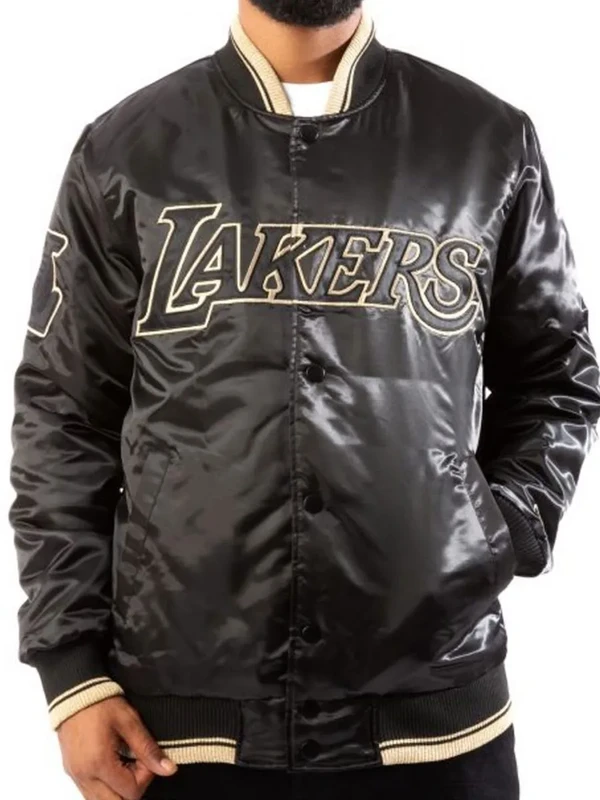 LA Lakers Black and Gold Satin Bomber Jacket