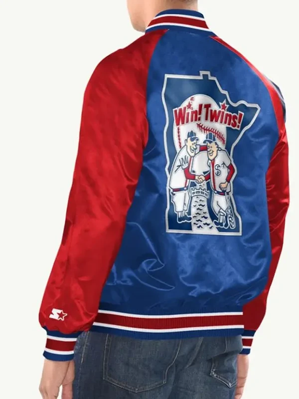 Minnesota Twins Inductee Blue and Red Full Snap Satin Varsity Jacket Back