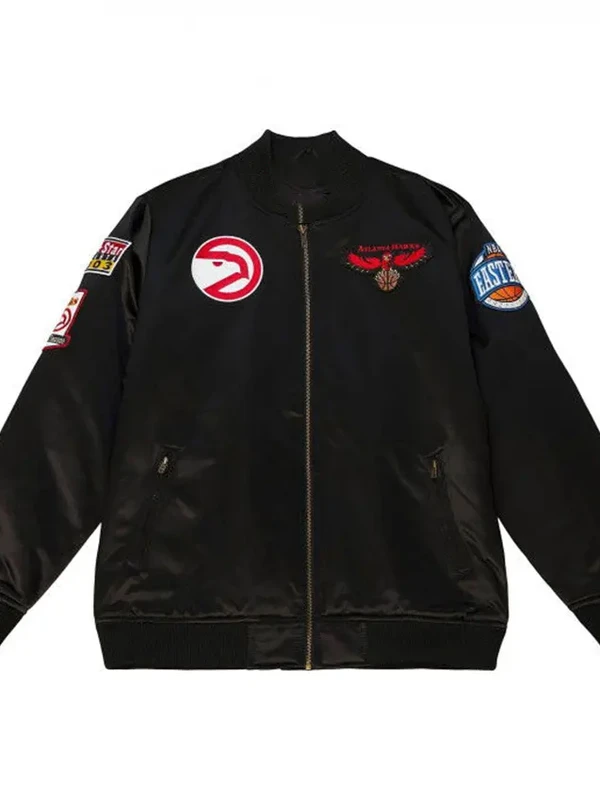 NBA Atlanta Hawks Black Satin Bomber Jacket