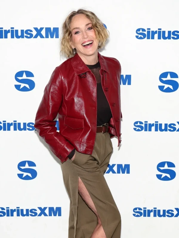 Sharon Stone SiriusXM Studios NYC 2026 Leather Jacket For Sale