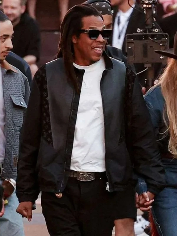 Shop Jay Z PFW 2025 Black Leather Jacket