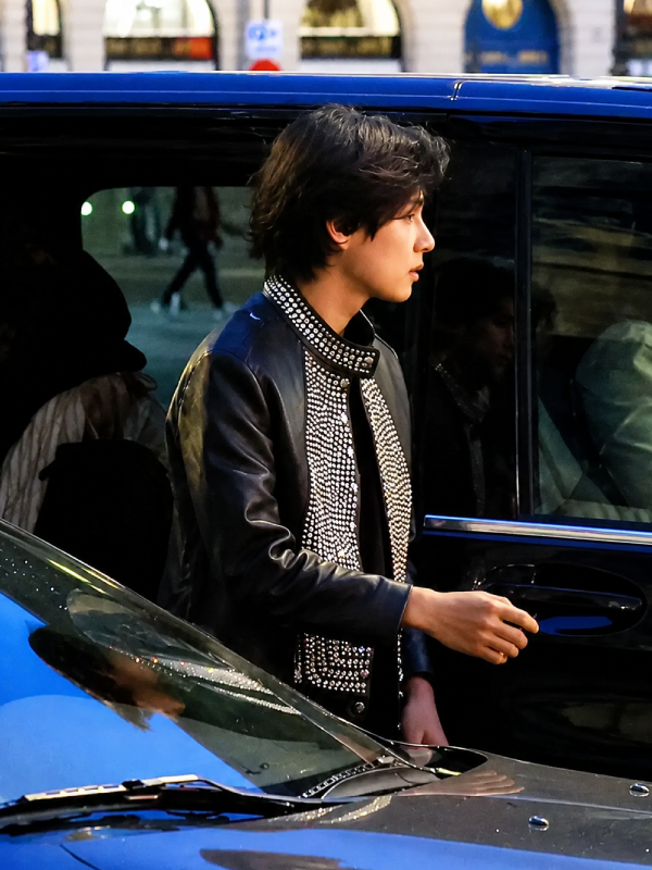 Kim Tae-hyung BTS The Streets Of France Black Studded Leather Jacket