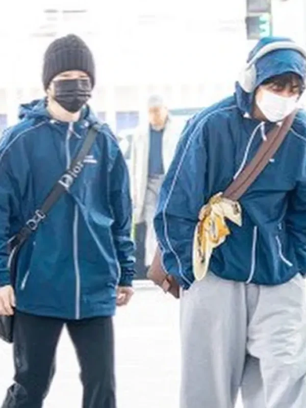 shop BTS Members Keep Swimming Blue Hooded Zip Up Jacket