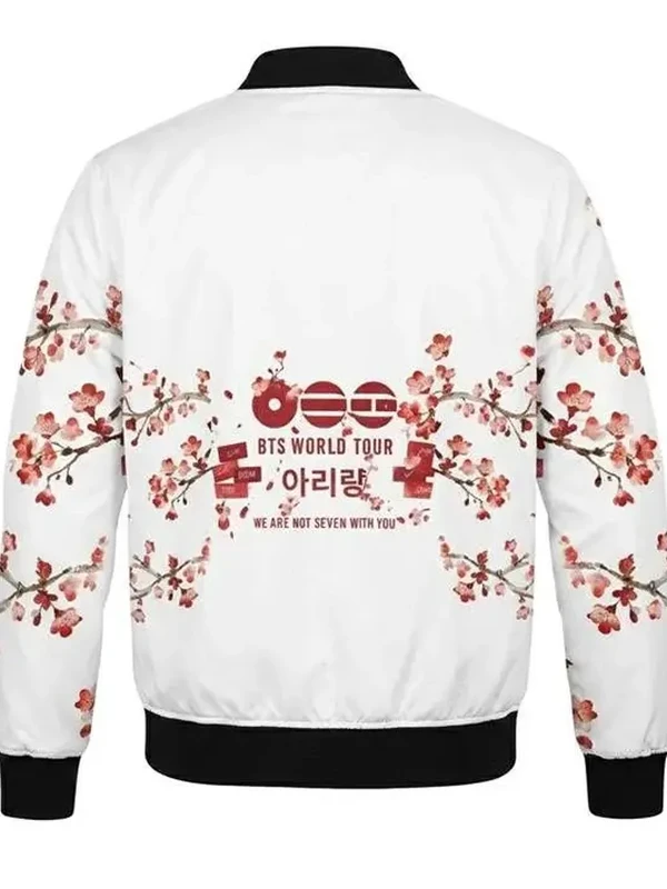 BTS Cherry Blossom White Bomber Jacket For Sale