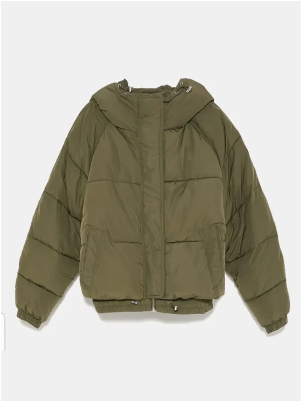 Battle on the Beach S05 Angelinas Olive Cropped Puffer Jacket For Sale