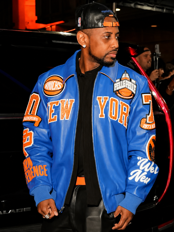 Fabolous New York Knicks 2025 Blue and Orange Leather Jacket
