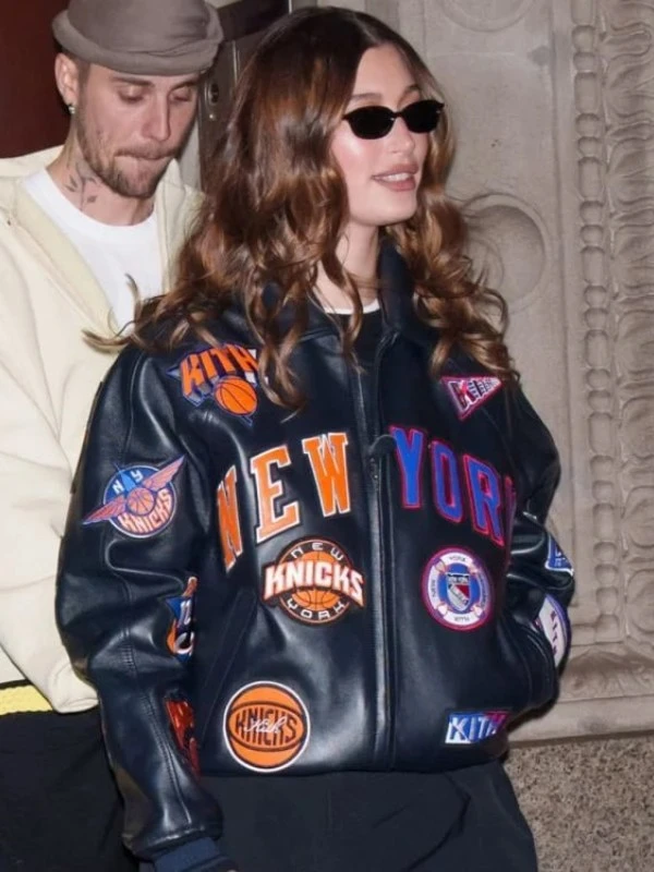Hailey Bieber New York Knicks Leather Jacket