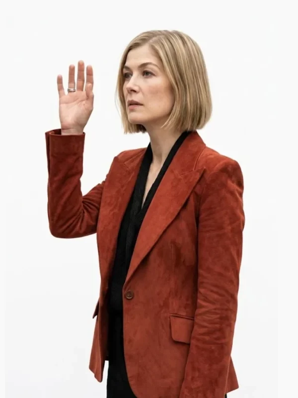Ladies First 2026 Rosamund Pike Suede Blazer