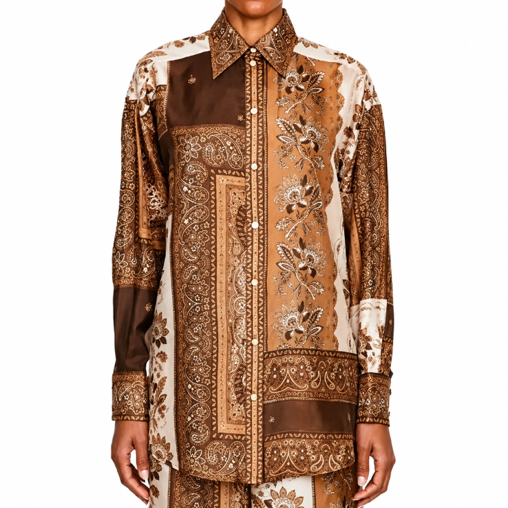 New Dutton Ranch Beulah Jackson Printed Silk Shirt