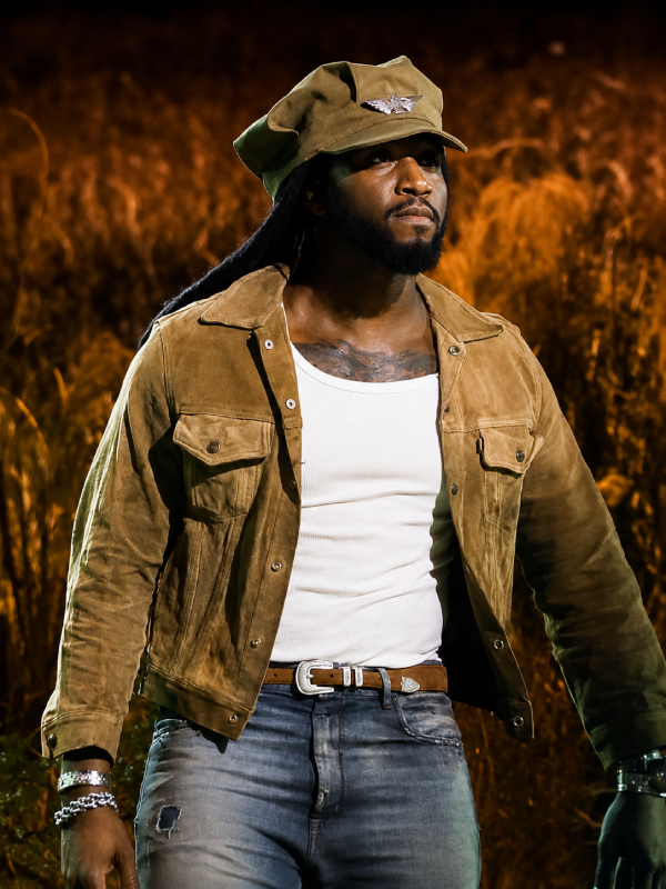 Shaboozey The 59th Annual CMA Awards Brass Button Closure & Chest Flap Pockets Warm Brown Trucker Jacket