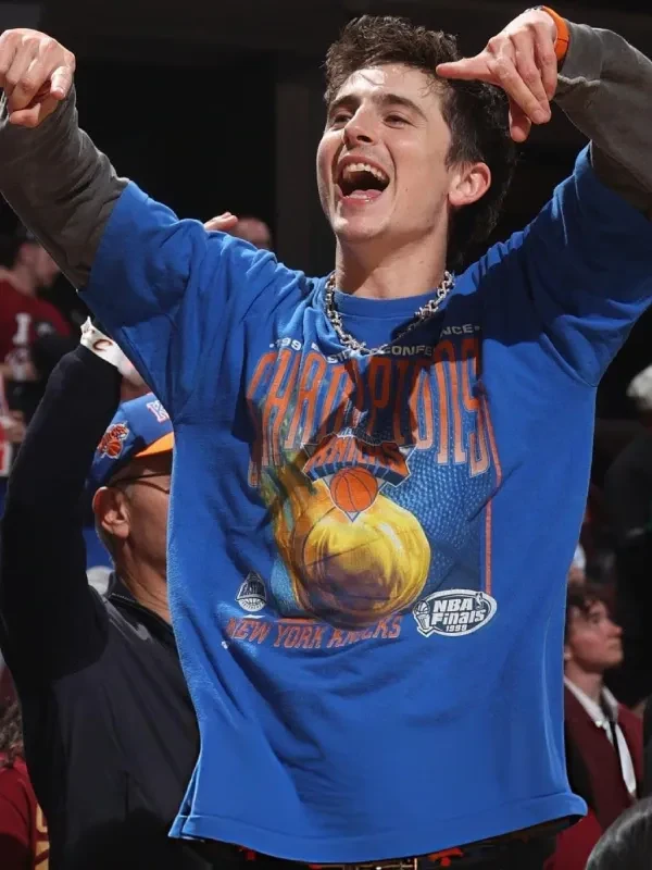 Timothee Chalamet 2026 NBA Finals New York Knicks Blue T Shirt
